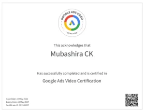 google ads video certification home page by top freelance digital marketer in Malappuram